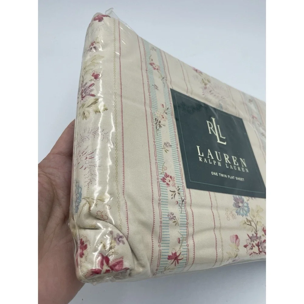 Vtg Ralph Lauren TWIN Flat‎ Sheet Josie Floral Stripe NIP New